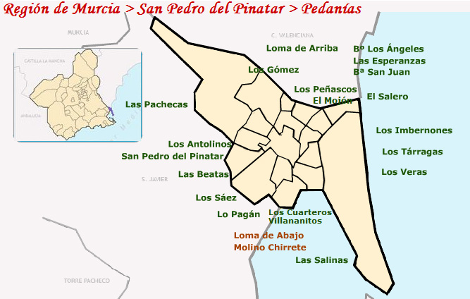 Situacin de las pedanas de San Pedro del Pinatar