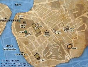Plano de los principales yacimientos arqueolgicos romanos sobre el callejero actual de Cartagena