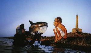 Miguel ngel muestra un pez luna a sus hijos en Cabo de Palos 