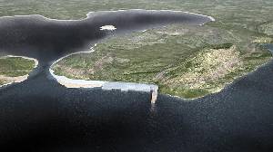 Recreacin 3D de la topografa de Carthago Nova, remarcndose de forma especial la zona donde se ubic el puerto
