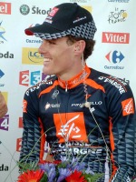 Luis Len Snchez es entrevistado tras vencer en la octava etapa del Tour de Francia 2009