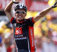 Luis Len Snchez cruza la meta eufrico en la octava etapa del Tour de Francia 2009