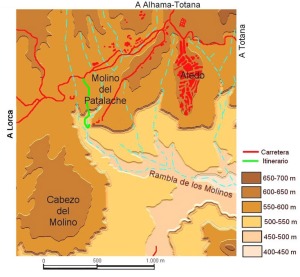 Figura 1. Situacin, accesos e itinerario por la cabecera de la rambla de los Molinos