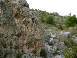En las fuentes o nacimiento del ro Mula, hoy seco, tambin se encuentran excelentes ejemplos de travertinos, que evocan un pasado ms hmedo 