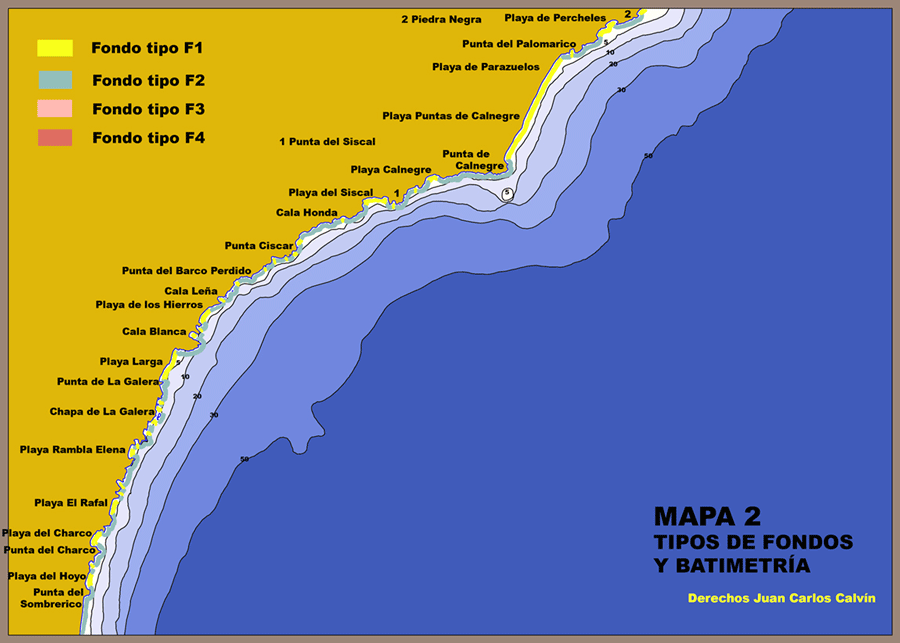 Mapa 2. Tipos de fondos y Batimetra