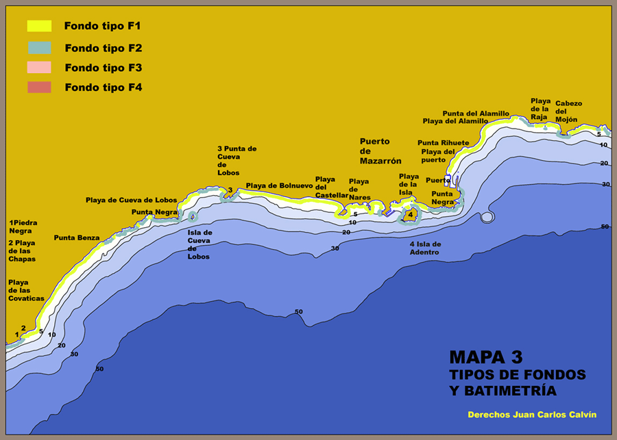 Mapa 3. Tipos de fondos y Batimetra
