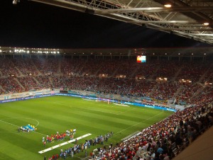 Partido inaugural del estadio Nueva Condomina entre las selecciones de Espaa y Argentina
