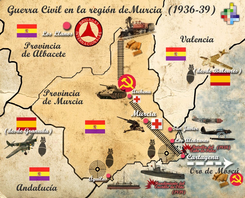 Mapa de la Guerra Civil en la provincia de Murcia