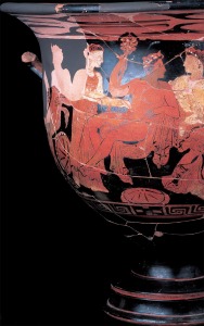 Pintor del Tirso Negro. Cratera de Campana. Simposio Dionisiaco. ca. 375-350 a.C. Museo Arqueolgico de Cartagena