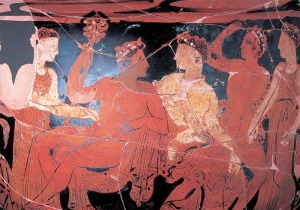 Pintor del Tirso Negro. Cratera de Campana. Simposio Dionisiaco. ca.375-350 a.C. Museo Arqueolgico de Cartagena