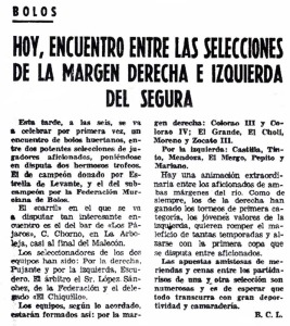 Noticia aparecida en La Verdad el 29 de junio de 1974 sobre el partido entre el margen derecho y el margen izquierdo 
