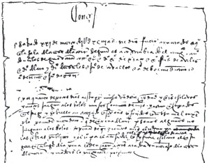 Manuscrito del 21 de marzo de 1523 en el que se hace mencin por primera vez a los bolos huertanos 