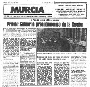 Titular del diario La Verdad de Murcia: "Primer Gobierno preautonmico de la Regin"