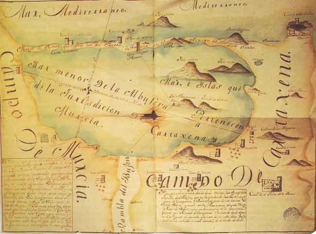 Plano del Mar Menor o Albufera en el siglo XVIII. 