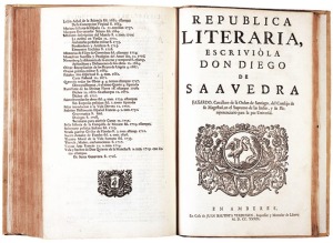 Portada del libro 'Repblica Literaria' de Diego de Saavedra y Fajardo, editada en Amberes en 1639