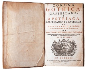 Portada del libro 'Corona Gtica' de Diego de Saavedra y Fajardo, editada en Amberes en 1681