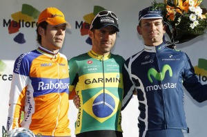 Jos Joaqun Rojas con Oscar Freire y Murilo Fisher en el podium del Trofeo Magaluf-Palmanova 2011