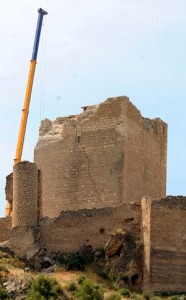 Restauracin de la torre del Espoln del Castillo de Lorca tras el terremoto