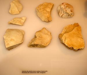 Museo Arqueolgico de Mazarrn. Factora Romana de Salazones, lascas de piedra para despiece y corte del pescado 
