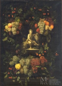 Guirnalda de frutas rodeando al Buen Pastor, pintor belga Joris Van Son