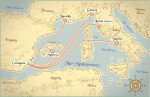 Mapa de los principales destinos de los moriscos expulsados