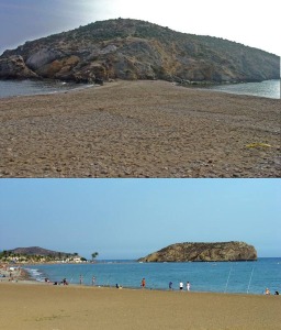 l tmbolo del Castellar es un ejemplo de desviacin de las corrientes de deriva litoral por la existencia de islas cercanas a la costa