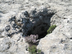 Los procesos krsticos han generado en La Losa simas de varios metros de profundidad.  