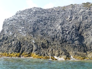 Espectacular colada de andesitas con morfologa trenzada de ladera sureste de la Isla Grosa.
