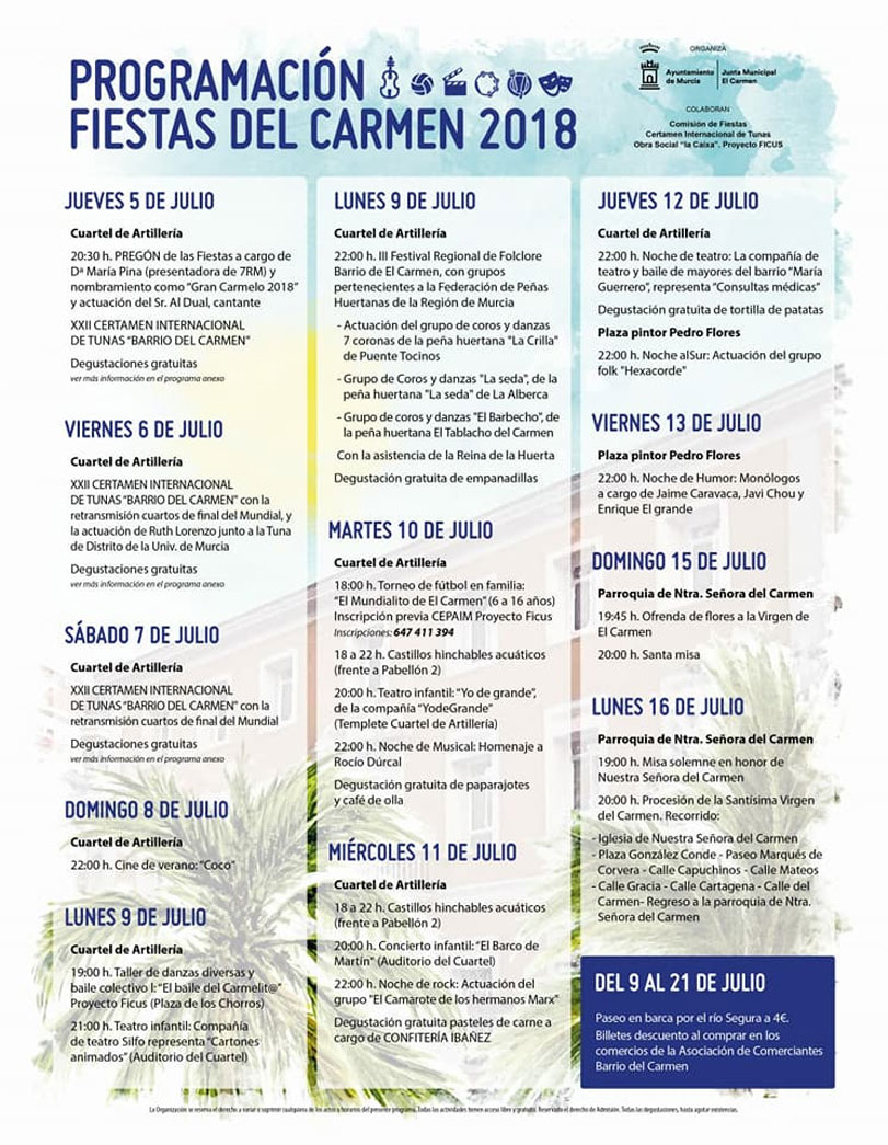 Programación Fiestas Barrio del Carmen de Murcia 2018