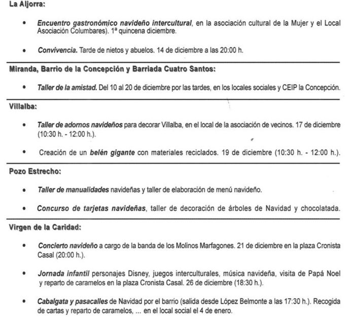 Navidad en pedanías y diputaciones de Cartagena