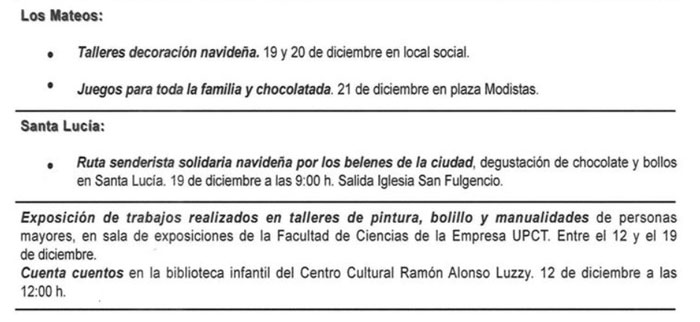 navidad  barrios y diputaciones de Cartagena