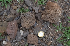 Es comn encontrar tambin fragmentos de pumitas, rocas muy porosas originadas por la solidificacin de la espuma del magma