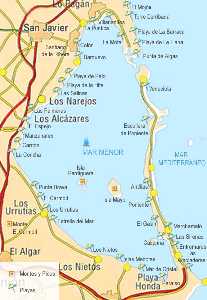 Mapa de playas y montes del litoral del Mar Menor 