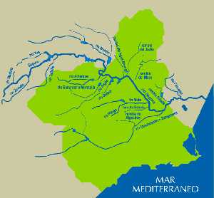 Ro Segura- Mapa de afluentes y ramblas en la cuenca del Segura