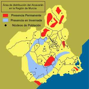 reas de distribucin del alcaravn (Burhinus oedicnemus) en la Regin de Murcia.