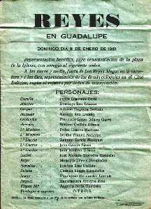 Cartel anunciador de la funcin de Reyes en Guadalupe. 8/1/1961