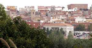 Panoramica Lorqu,vista de Ayuntamiento a la derecha e Iglesia al fondo