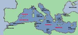 Figura 1. Mar Mediterrneo con sus principales sectores geogrficos