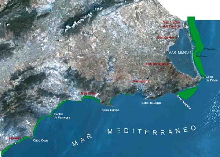 Distribución de Posidonia por el litoral mediterráneo murciano