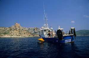 Figura 2. Buque oceanogrfico del Instituto Espaol de Oceanografa investigando en el Mediterrneo