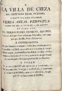 Documento de 1801 en el que se concede a Cieza permiso real para celebrar FERIA ANUAL PERPETUA