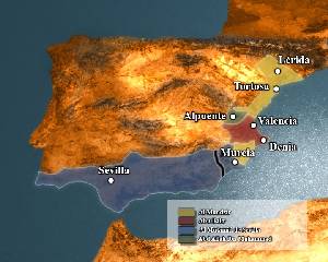 Mapa del territorio que ocupaba la Taifa de Sevilla que inclua el territorio de Murcia