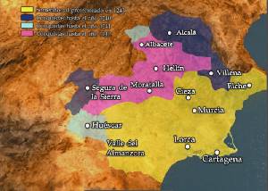 Mapa de la reconquista del territorio murciano