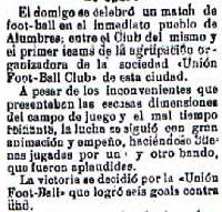 Primera referencia de un partido disputado por un equipo de Alumbres como equipo local