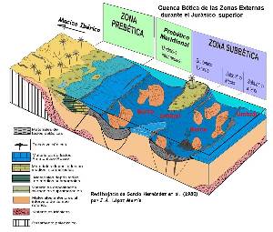 Figura 9: Reconstruccin paleoambiental de las Zonas Externas de la cuenca Btica durante el Jursico superior, basada en Garca Hernndez et al (1980).