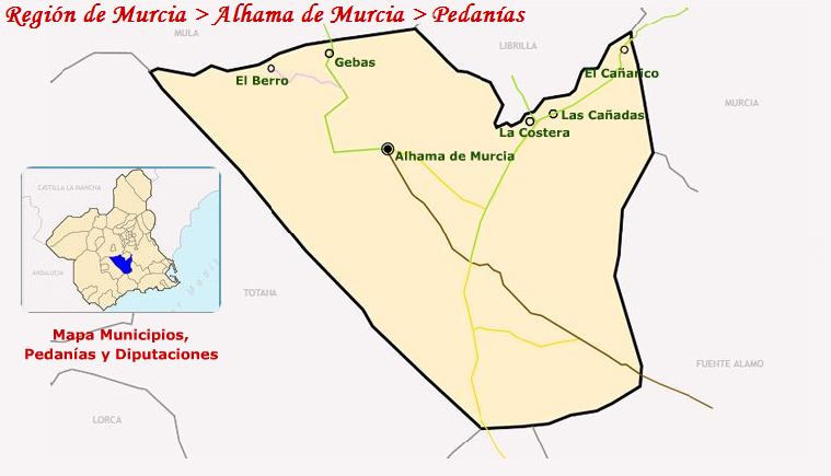 Situacin de las pedanas de Alhama de Murcia