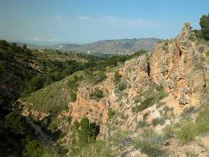 Barranco de San Cristbal. Al fondo la Sierra de Sopalmo. P. R. Sierra Carche.