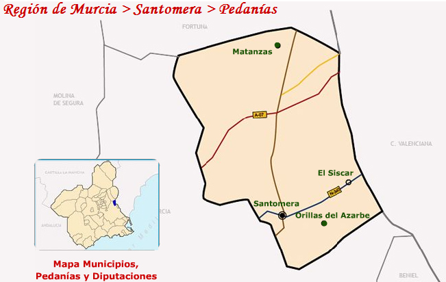 Situacin de las pedanas de Santomera