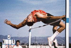 Pealver en la prueba de salto de altura del Encuentro Internacional de Pruebas Combinadas Espaa-Inglaterra en Lorca (1990)