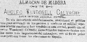 Publicidad en la prensa del almacn de maderas de Adolfo Wandosell